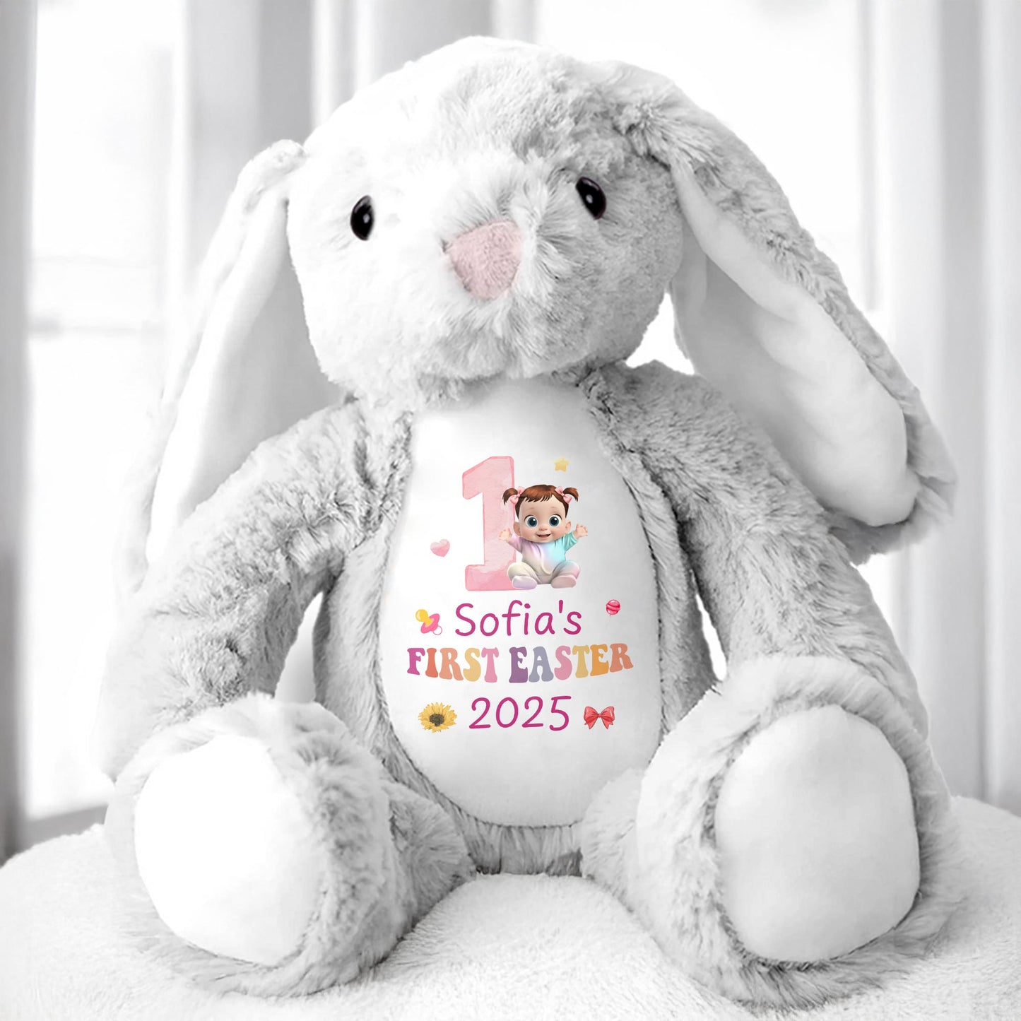 Baby's First Easter 2025, Bunny and Easter Eggs - Personalized Stuffed Bunny - GRK027_BUN
