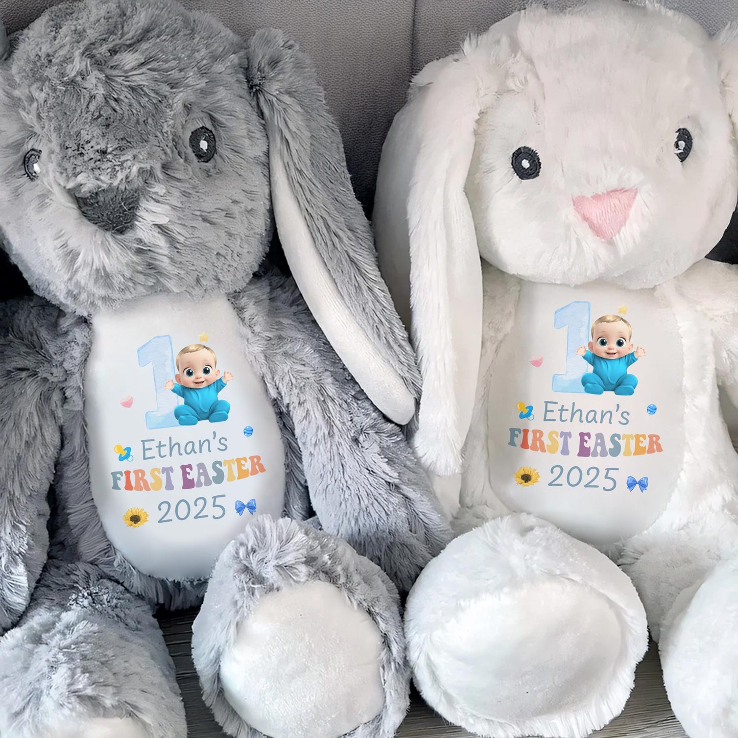 Baby's First Easter 2025, Bunny and Baby Design - Personalized Stuffed Bunny - GRK028_BUN