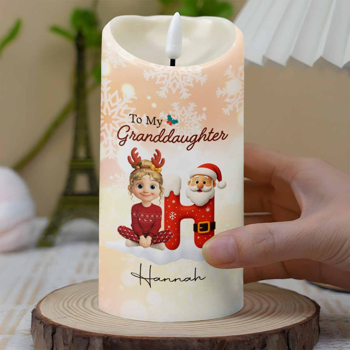 Remember Whose Granddaughter You Are, Santa Claus And Reindeer - Personalized Custom LED Candle - GRK099_LECA