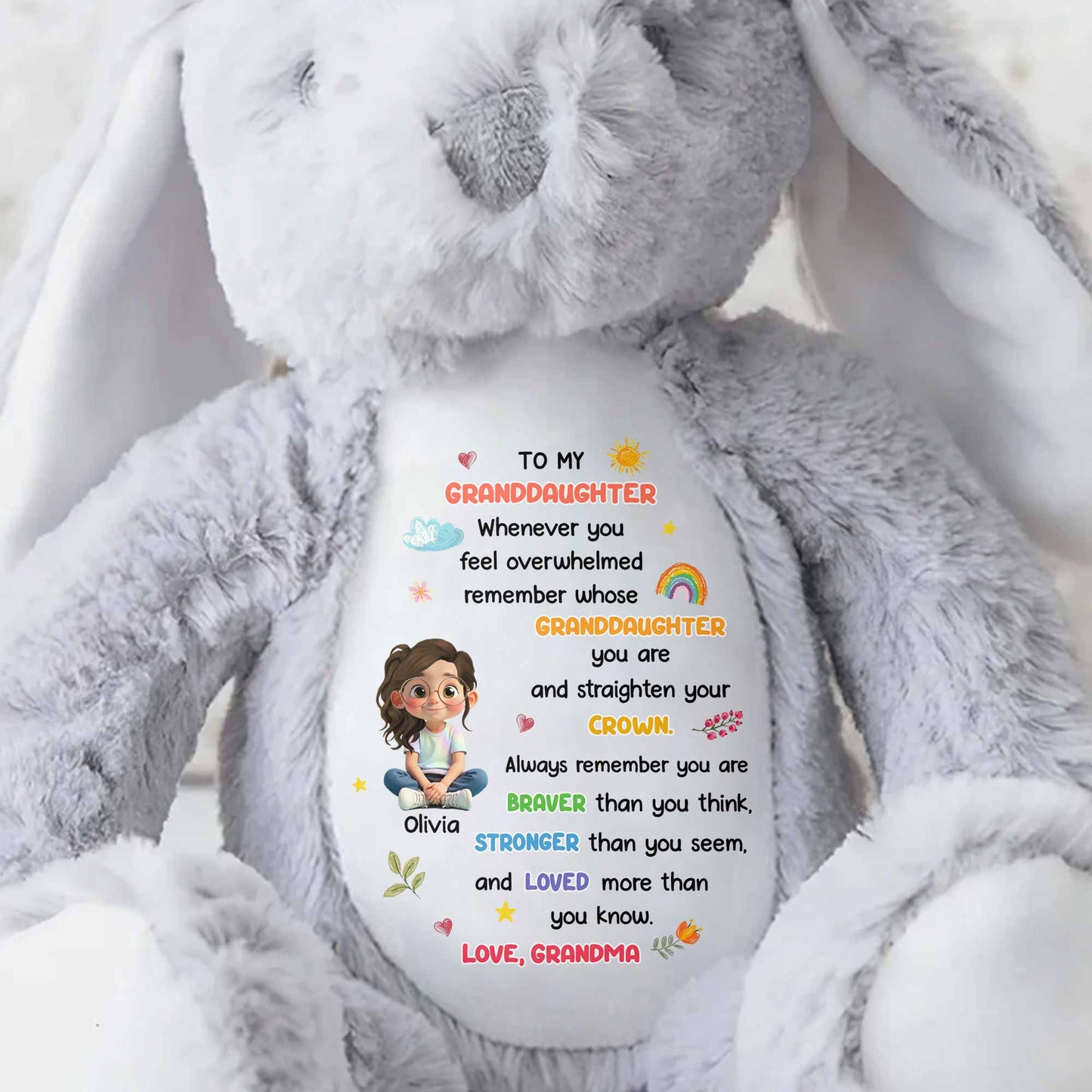 To My Granddaughter, Always Remember You Are Braver - Personalized Stuffed Bunny - GRK107_BUN
