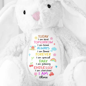 Today I Am Kind, Loved And Cherished Personalized - Personalized Stuffed Bunny - GRK109_BUN