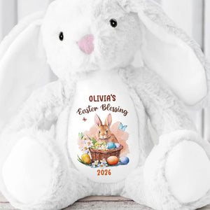 Easter Blessing With Basket Of Eggs And Butterflies Flower - Personalized Stuffed Bunny - GRK121_BUN