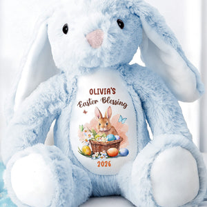 Easter Blessing With Basket Of Eggs And Butterflies Flower - Personalized Stuffed Bunny - GRK121_BUN