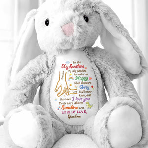 You Are My Sunshine Holding Hands Flowers And Dinosaur Personalized Plush - Personalized Stuffed Bunny - GRK122_BUN