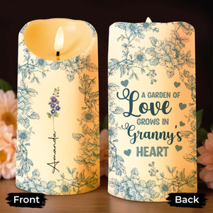 A Garden of Love Grows in Granny's Heart, Flowers and Heart - Personalized Custom LED Candle - GRM029_LECA