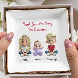 Thank You For Being Our Grandma - Personalized Custom Jewelry Dish, Square Ceramic Dish - GRM079_SCRD