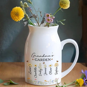 Grandma's Garden With Flowers And Bees - Personalized Ceramic Flower Vase