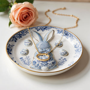 Grandma's Blessings Personalized Bunny And Eggs Floral Design - Personalized Custom Jewelry Dish, Ceramic Dish, Round Shape - GRM110_RCRF