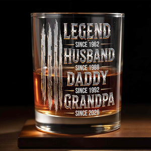 Legend Husband Daddy Grandpa Since Custom Dates With Metallic Claw Marks - Personalized Custom Whiskey Glass - GRP062_RWG