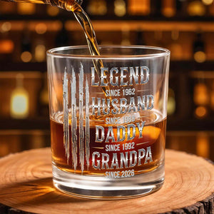 Legend Husband Daddy Grandpa Since Custom Dates With Metallic Claw Marks - Personalized Custom Whiskey Glass - GRP062_RWG