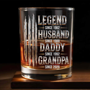 Legend Husband Daddy Grandpa Since Custom Dates With Metallic Claw Marks - Personalized Custom Whiskey Glass - GRP062_RWG