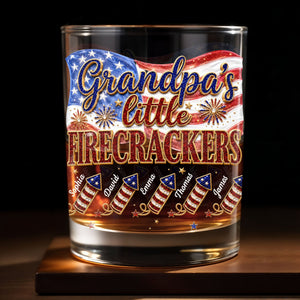 Grandpa's Little Firecrackers Patriotic American Flag And Fireworks - Personalized Custom Whiskey Glass - GRP066_RWG