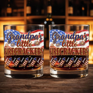 Grandpa's Little Firecrackers Patriotic American Flag And Fireworks - Personalized Custom Whiskey Glass - GRP066_RWG