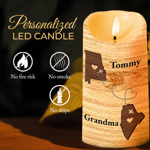 Grandson, Strength And Wisdom Inspirational Quote With State Outline And Heart - Personalized Custom LED Candle - GSN009_LECA