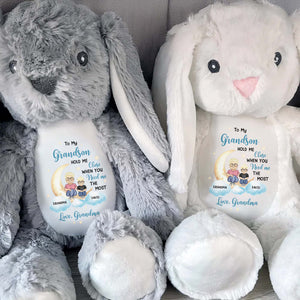 To My Grandson, Hold Me Close When You Need Me The Most, Bunny, Moon, and Stars - Personalized Stuffed Bunny - GSN037_BUN