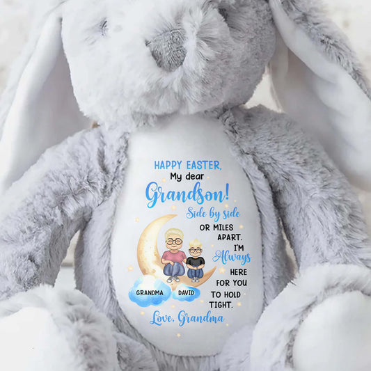 Happy Easter, My Dear Grandson, Side By Side Or Miles Apart, Bunny and Moon - Personalized Stuffed Bunny - GSN039_BUN