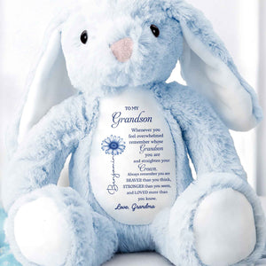 To My Grandson, Remember Your Strength Crown And Flower - Personalized Stuffed Bunny - GSN063_BUN