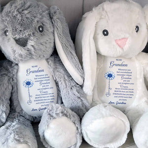 To My Grandson, Remember Your Strength Crown And Flower - Personalized Stuffed Bunny - GSN063_BUN