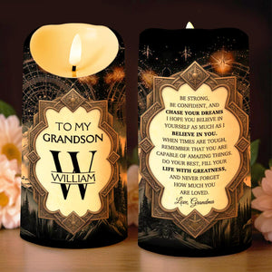To My Grandson Be Strong And Chase Your Dreams Monogram Mountain - Personalized Custom LED Candle - GSN067_LECA