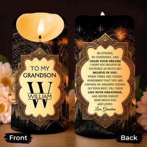 To My Grandson Be Strong And Chase Your Dreams Monogram Mountain - Personalized Custom LED Candle - GSN067_LECA
