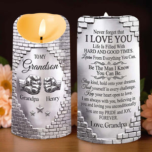 To My Grandson Never Forget That I Love You Fist Bump - Personalized Custom LED Candle - GSN078_LECA