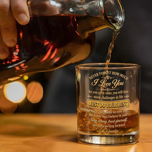 Never Forget How Much I Love You Grandson Initial Name Golden Design - Personalized Whiskey Glass - GSN092_PRIWI