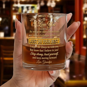 Never Forget How Much I Love You Grandson Initial Name Golden Design - Personalized Whiskey Glass - GSN092_PRIWI
