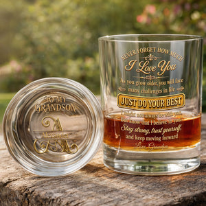 Never Forget How Much I Love You Grandson Initial Name Golden Design - Personalized Whiskey Glass - GSN092_PRIWI