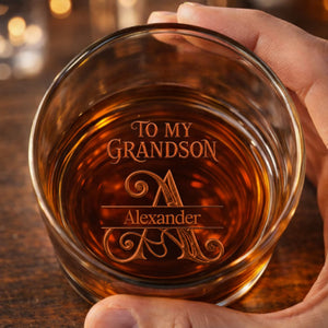 Never Forget How Much I Love You Grandson Initial Name Golden Design - Personalized Whiskey Glass - GSN092_PRIWI