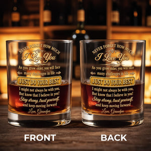 Never Forget How Much I Love You Grandson Initial Name Golden Design - Personalized Whiskey Glass - GSN092_PRIWI