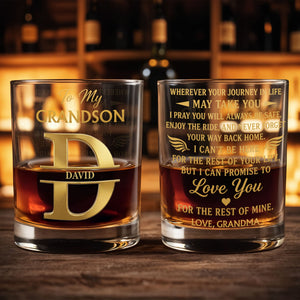 To My Grandson Custom Monogram Initial Whiskey Glass - Personalized Custom Whiskey Glass - GSN117_RWG