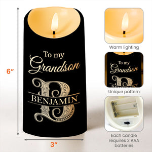 To My Grandson Wherever Your Journey 3D Silver Initial - Personalized Custom LED Candle - GSN118_LECA