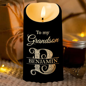 To My Grandson Wherever Your Journey 3D Silver Initial - Personalized Custom LED Candle - GSN118_LECA