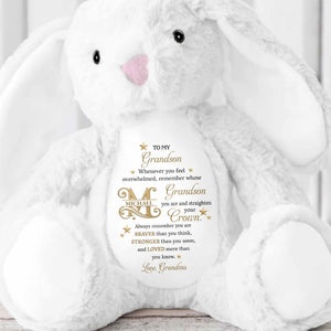 To My Grandson Straighten Your Crown Golden Stars And Alphabet - Personalized Stuffed Bunny - GSN136_BUN