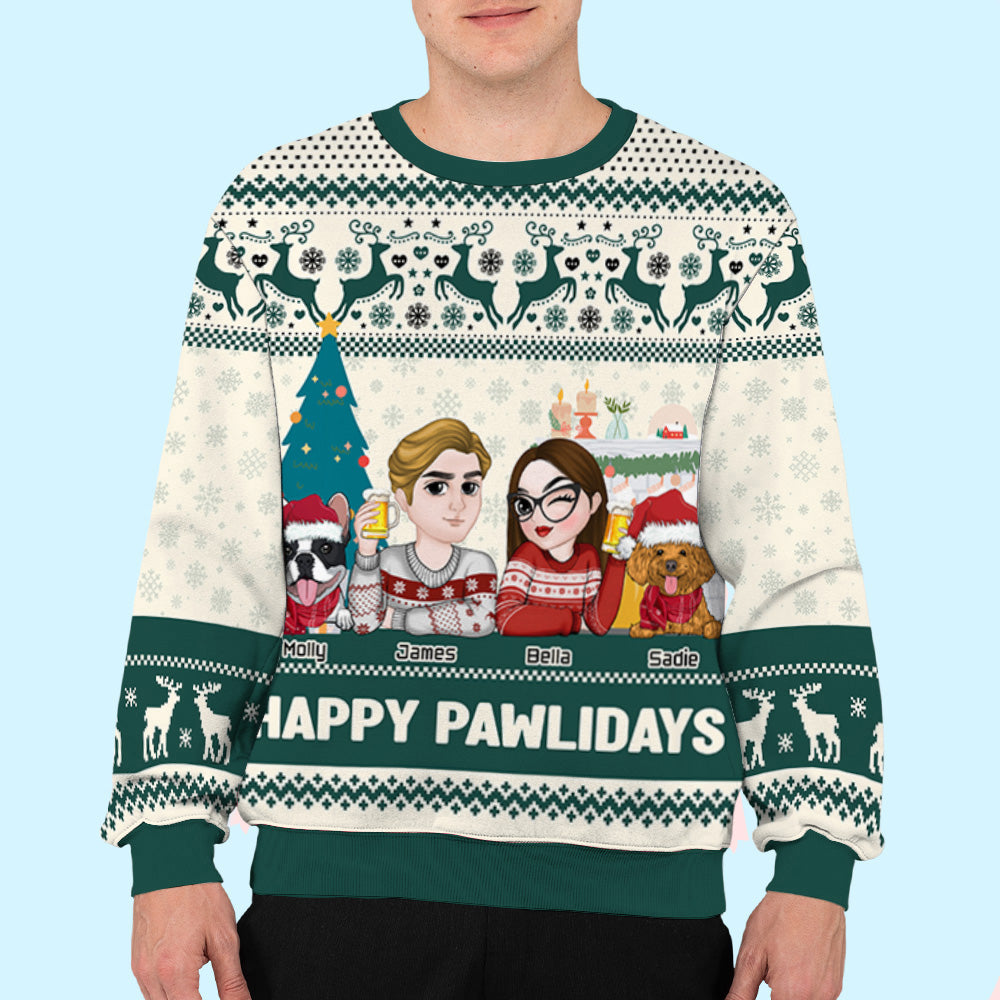 Happy Pawlidays To Dog Mom Dad - Personalized All-Over-Print Sweatshirt
