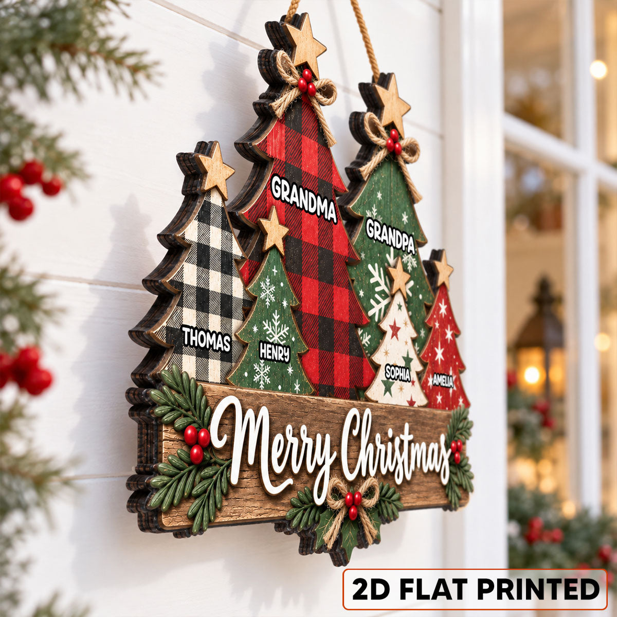 Rustic Grandparents Grandkids Christmas Tree - Personalized Wood Sign - Christmas Gift For Grandpa, Grandma