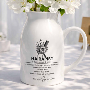 Hairapist A Scissor Wielding Miracle Working Creative Genius With Scissors And Flowers - Personalized Ceramic Flower Vase