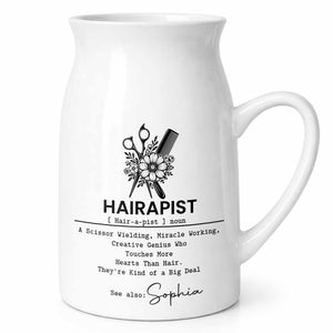 Hairapist A Scissor Wielding Miracle Working Creative Genius With Scissors And Flowers - Personalized Ceramic Flower Vase