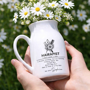 Hairapist A Scissor Wielding Miracle Working Creative Genius With Scissors And Flowers - Personalized Ceramic Flower Vase