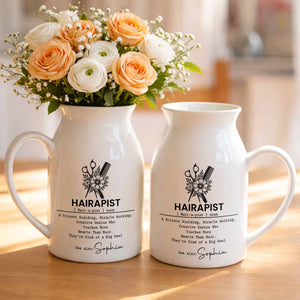 Hairapist A Scissor Wielding Miracle Working Creative Genius With Scissors And Flowers - Personalized Ceramic Flower Vase