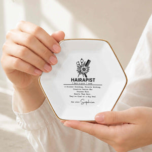 Hairapist Scissor Wielding Miracle Working Floral Scissor And Comb - Personalized Custom Jewelry Dish, Ceramic Dish, Hexagonal Shape - HAIR019_HECRD