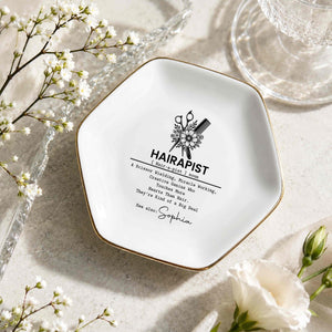 Hairapist Scissor Wielding Miracle Working Floral Scissor And Comb - Personalized Custom Jewelry Dish, Ceramic Dish, Hexagonal Shape - HAIR019_HECRD