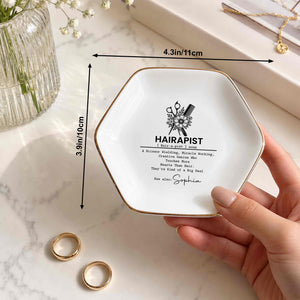 Hairapist Scissor Wielding Miracle Working Floral Scissor And Comb - Personalized Custom Jewelry Dish, Ceramic Dish, Hexagonal Shape - HAIR019_HECRD