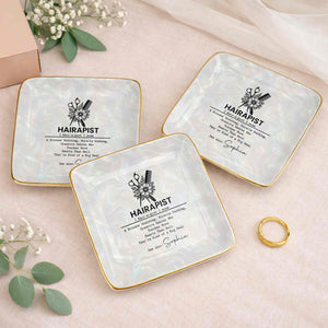 Hairapist Definition With Scissor And Flower Design - Personalized Custom Jewelry Dish, Ceramic Dish, Square Shape - HAIR019_SCRF