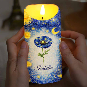 Blue Poppy Flower Under A Starry Night Sky Art Design - Personalized Custom LED Candle - HER008_LECA