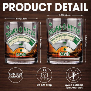 Drunk-O-Meter From Sober To Irish, Shamrock Design - Personalized Custom Whiskey Glass - HIM009_RWG