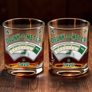 Drunk-O-Meter From Sober To Irish, Shamrock Design - Personalized Custom Whiskey Glass - HIM009_RWG