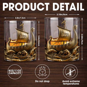 Viking Warrior On The High Seas 3D Golden Ship - Personalized Custom Whiskey Glass - HIM018_RWG