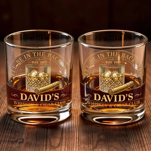 I'll Be In The Backyard Whiskey And Cigar Club Emblem Glass - Personalized Custom Whiskey Glass - HIM045_RWG