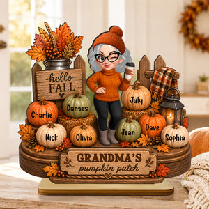 Hello Fall Grandma's Pumpkin Patch - Personalized 2-Layered Wooden Plaque - Cozy Fall Decor for Grandma